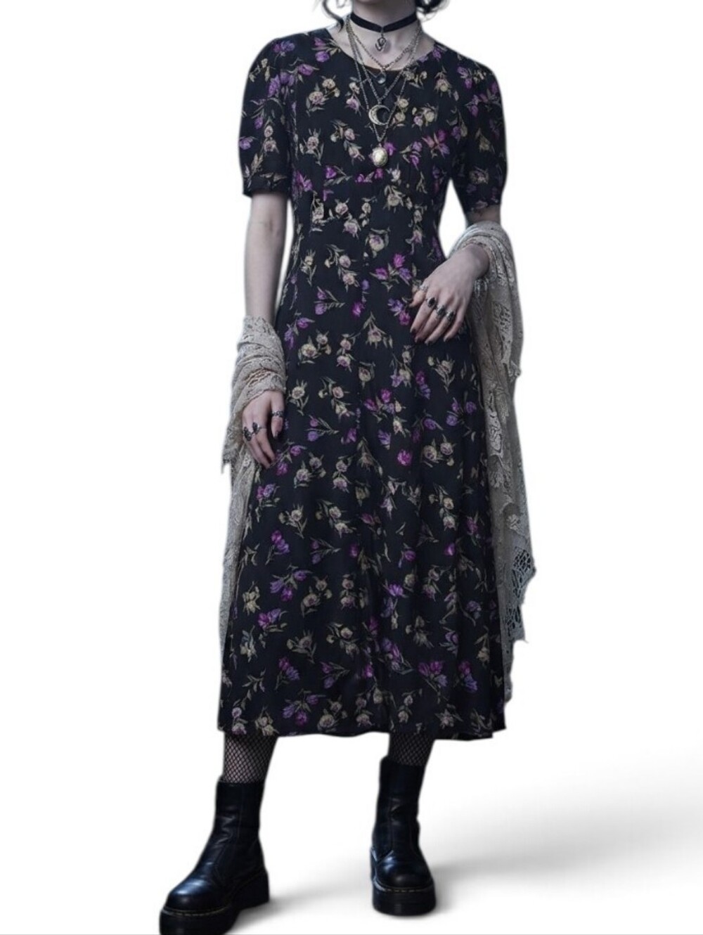 VTG Jamie Brooke Floral Button Front Midi Dress | 90s Grunge Cottagecore